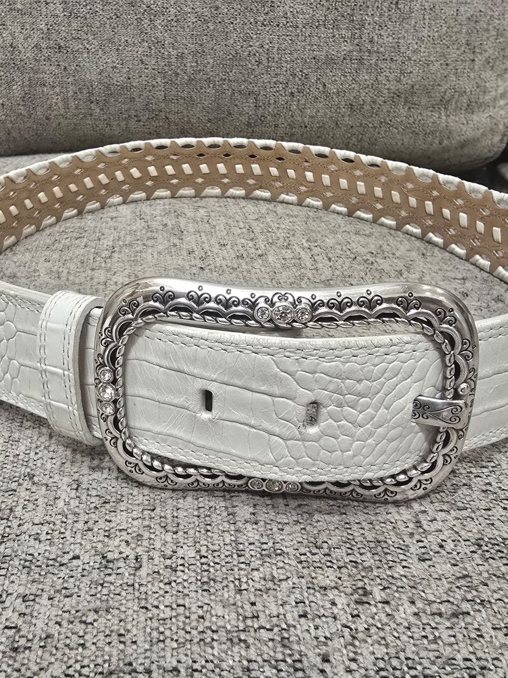 Brighton Western Women's White Belt with Silver Buckle Size 34 Woven Pattern - Picture 9 of 9